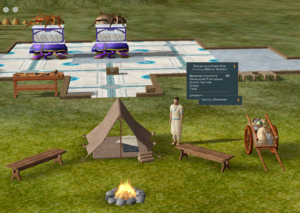 This is a before photo of the campsite, about to be upgraded with braziers, showing the menu tree and area surrounding the campsite for context and comparison.
